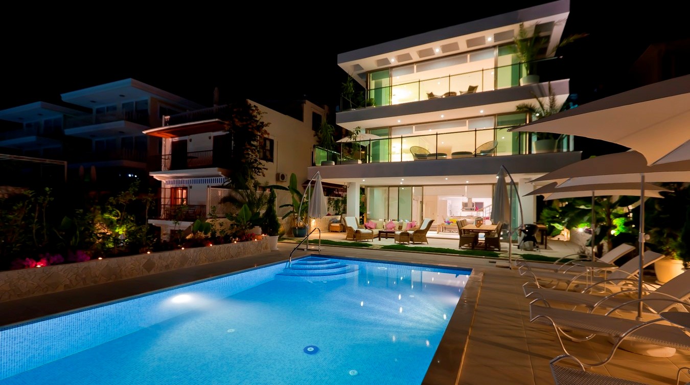 Villa And Pool At Night