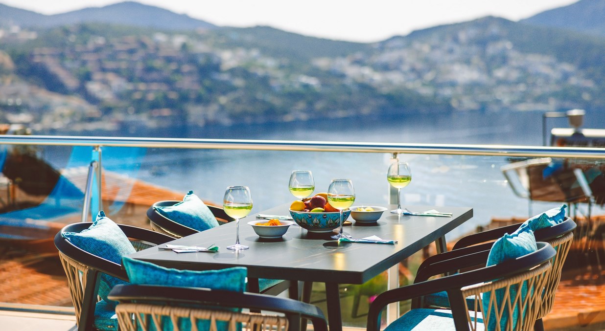 Dining Table Close Up Out To Sea