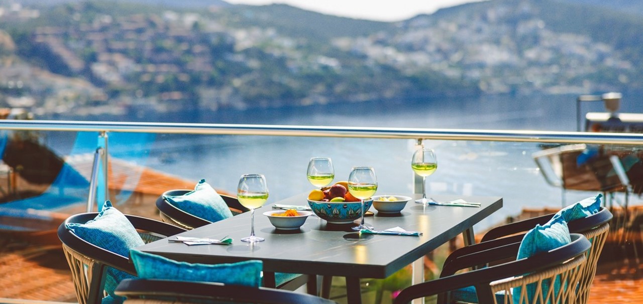 Dining Table Close Up Out To Sea