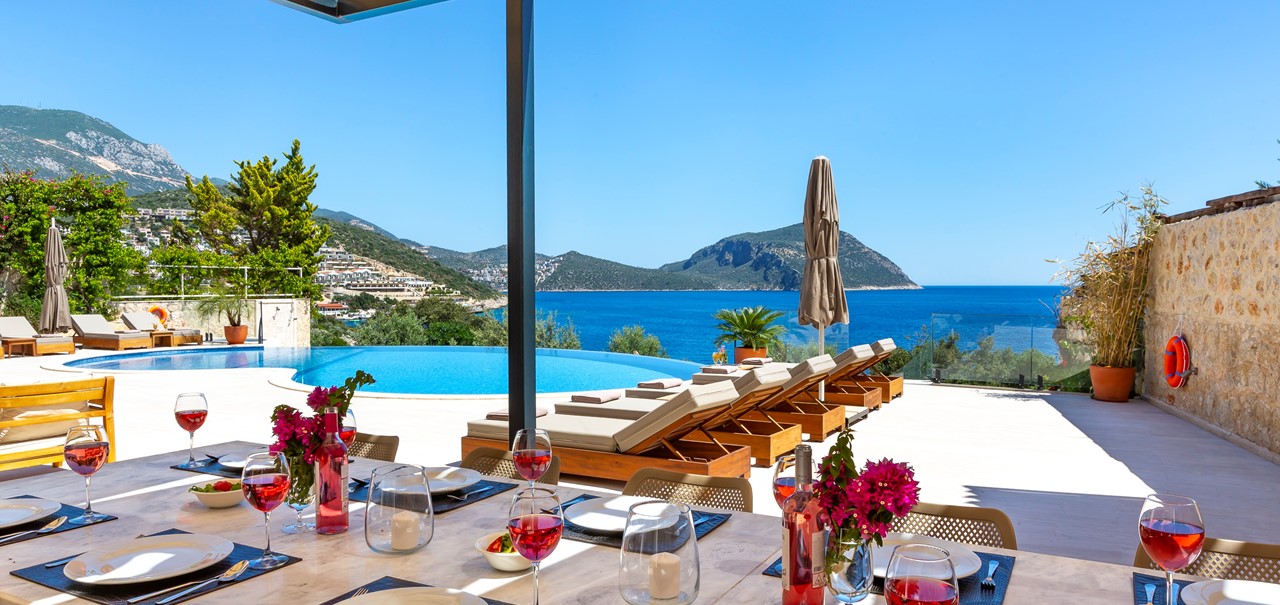 Villa Guney Exclusive Kalkan View From Outside Dining Table