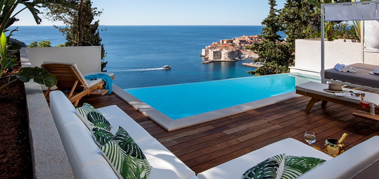 001 Villa Bellevue Dubrovnik Pool Terrace With Sea And Old Town View 2