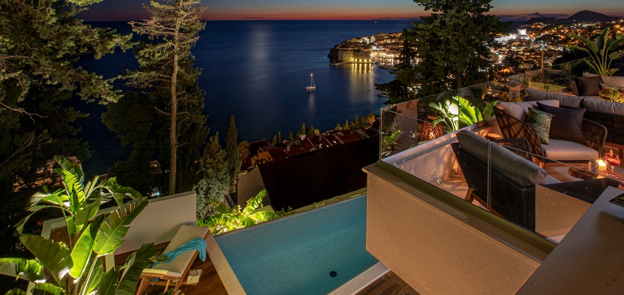 054 Villa Bellevue Dubrovnik Upper Terrace Night Time View 3