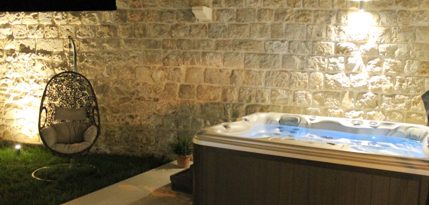 The Stone House Cavtat Garden With Hot Tub Jacuzzi At Night 3