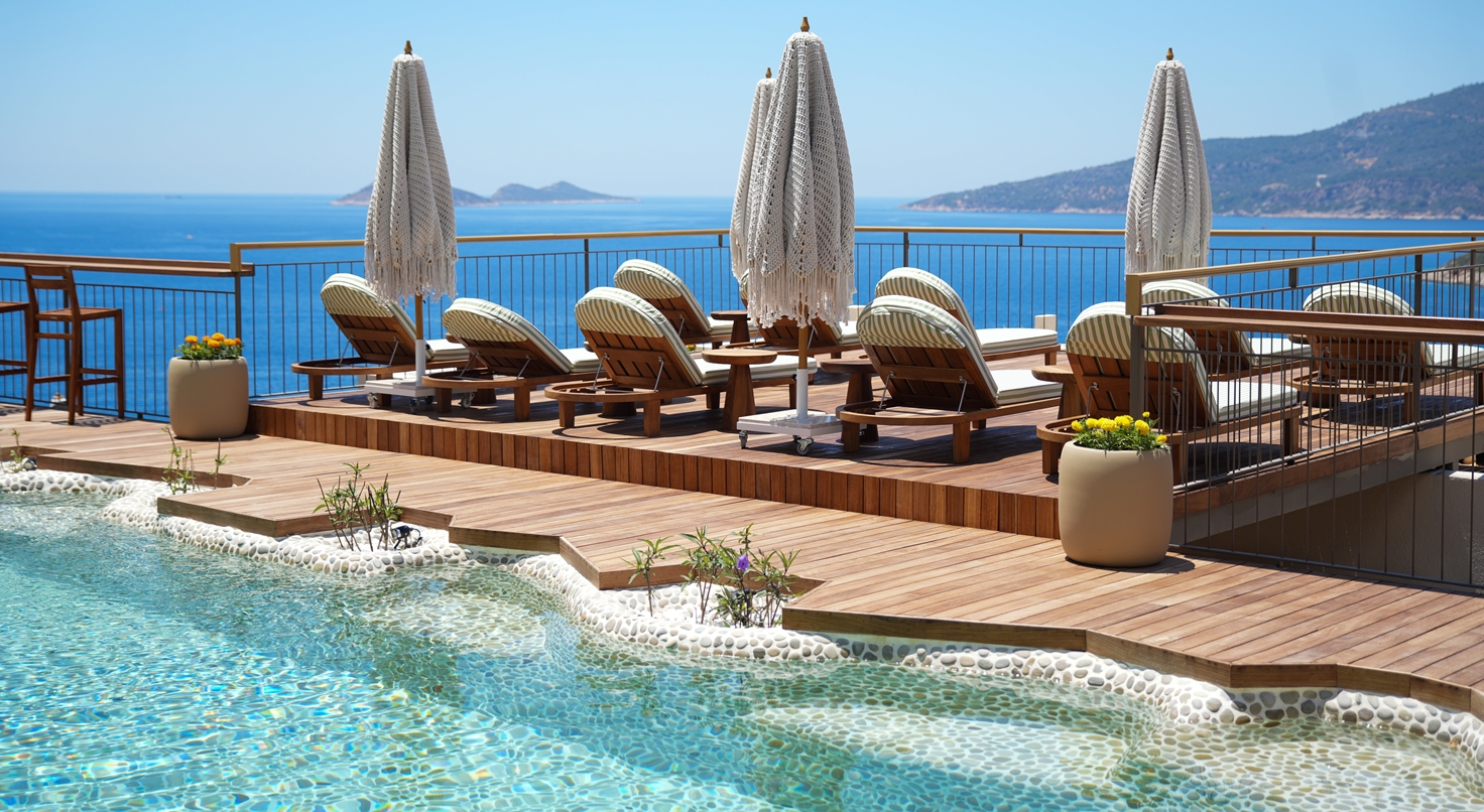 Pool and outdoor terraces at Casa Pery Hotel and Wellness in Kalkan